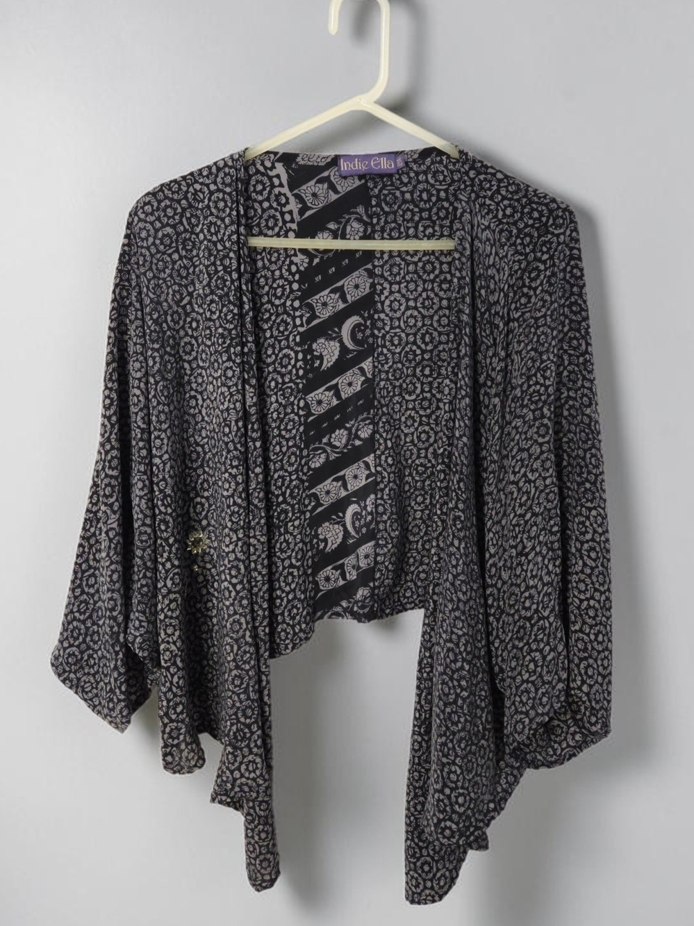 Black Bohemian Printed 100% Silk Open-Front Kimono